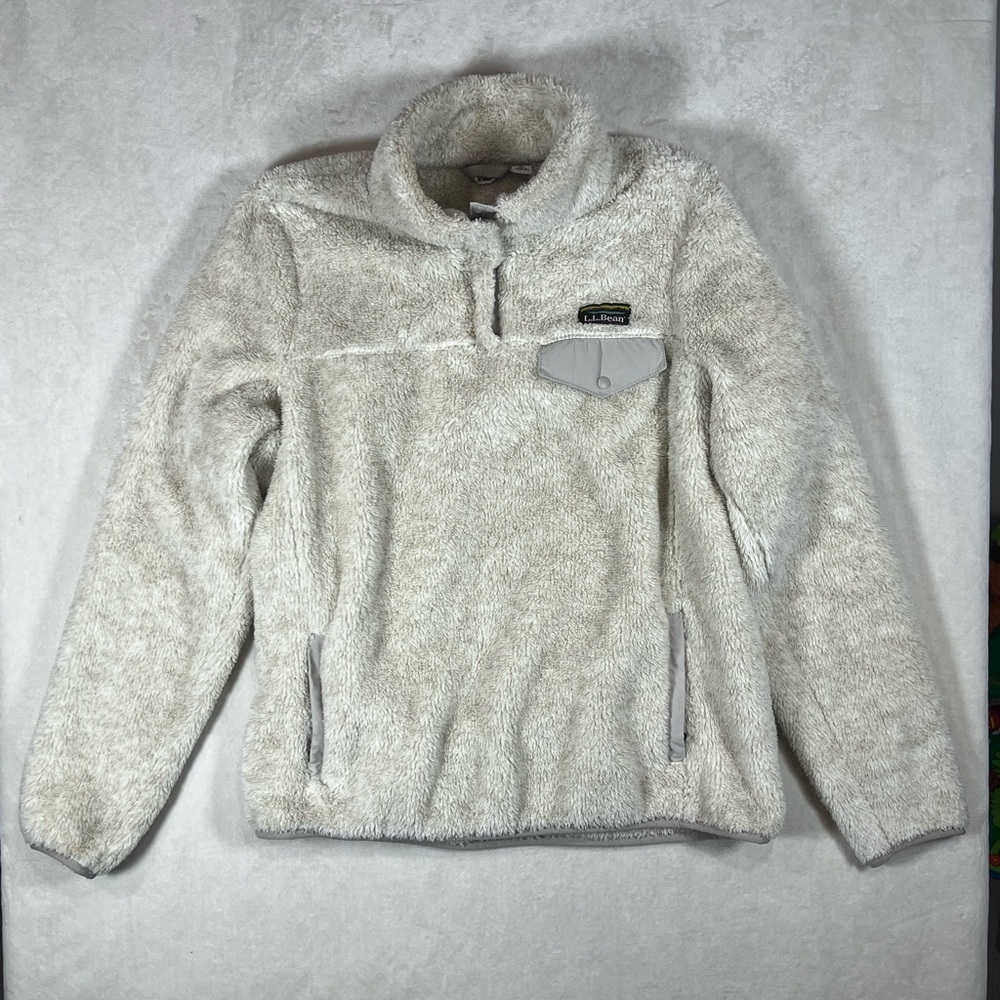 L.L. Bean Women’s Medium Synchilla Button Cozy Cream Sherpa Sweater Pullover